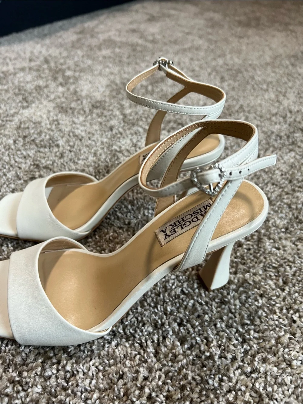 Badgley Mischka Ivory White Square-Toe Ankle-Strap Heels